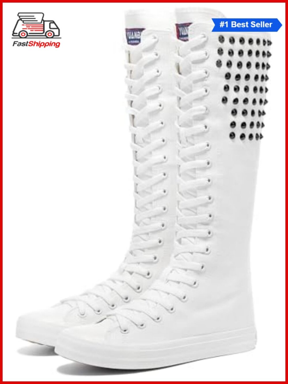 ✨ Momuk Long Rivet Knee High Canvas Boots Punk Style Lace Up Platform